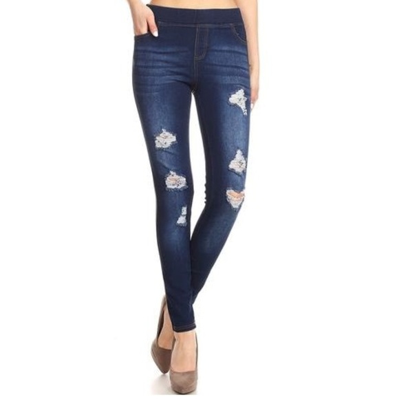 Jvini Pants - Distressed Jeggings with Pockets Denim Print NEW